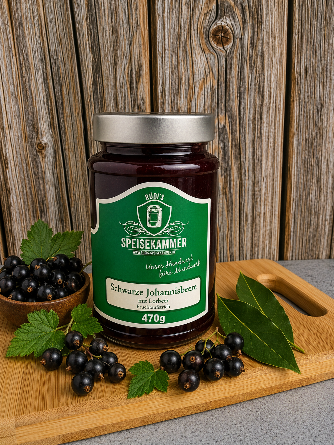 Fruchtaufstrich - schwarze Johannisbeere mit Lorbeer 470g